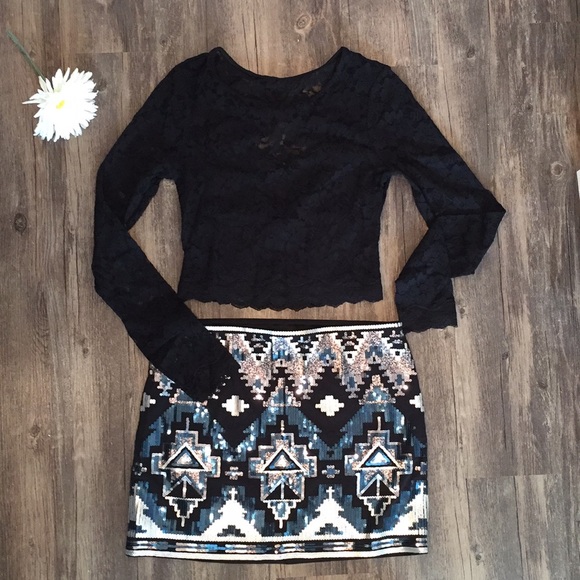 Express Tops - Express black lace crop top long sleeve size S